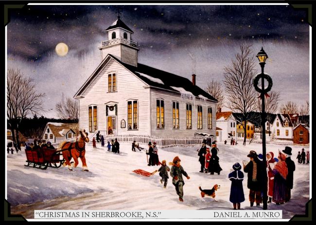 Christmas in Sherbrooke, Nova Scotia - painting by Daniel A Munro