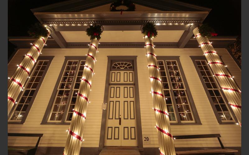 Courthouse decorated — at Sherbrooke Village.